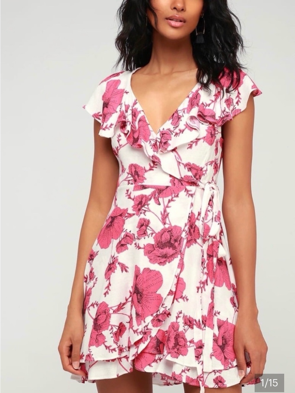 Free People Off White and Red Floral Mini Wrap Dress size small